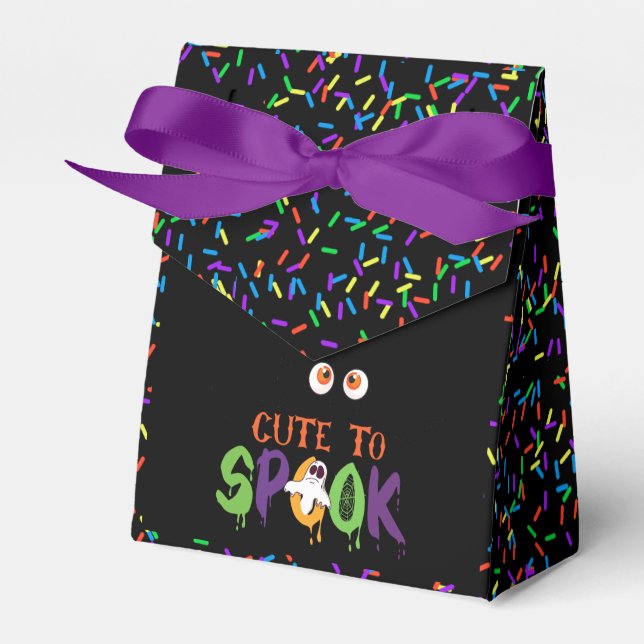 Trendy Halloween Black "Too Cute To Spook" Favor Boxes (Front Side)