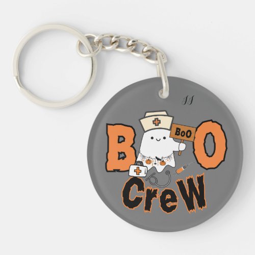 Trendy Halloween Nurse Boo Boo Crew Personalized  Keychain