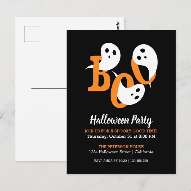 Trendy Halloween Party Boo Ghosts Black Invitation Postcard (Front/Back)