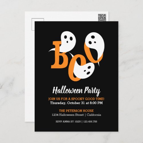 Trendy Halloween Party Boo Ghosts Black Invitation Postcard