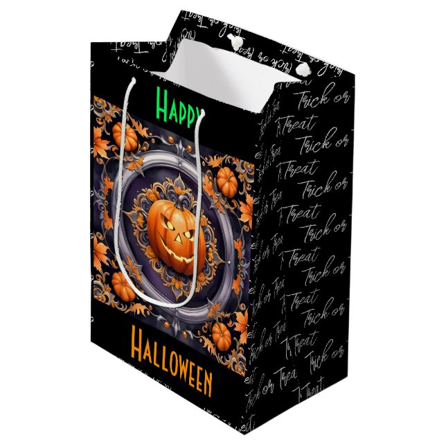 Trendy Halloween Pumpkin Autumn Collection Medium Gift Bag (Front Angled)