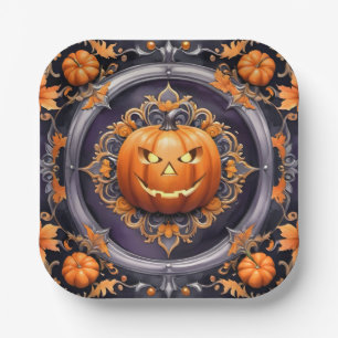 Trendy Halloween Pumpkin Autumn Collection Paper Plates