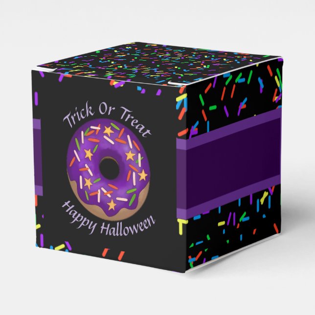 Trendy Halloween Purple Sprinkle Donut Party Favor Boxes (Front Side)