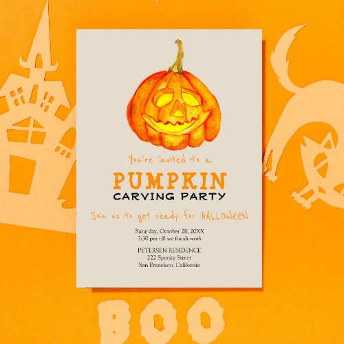 Trendy Halloween simple pumpkin carving party Invitation