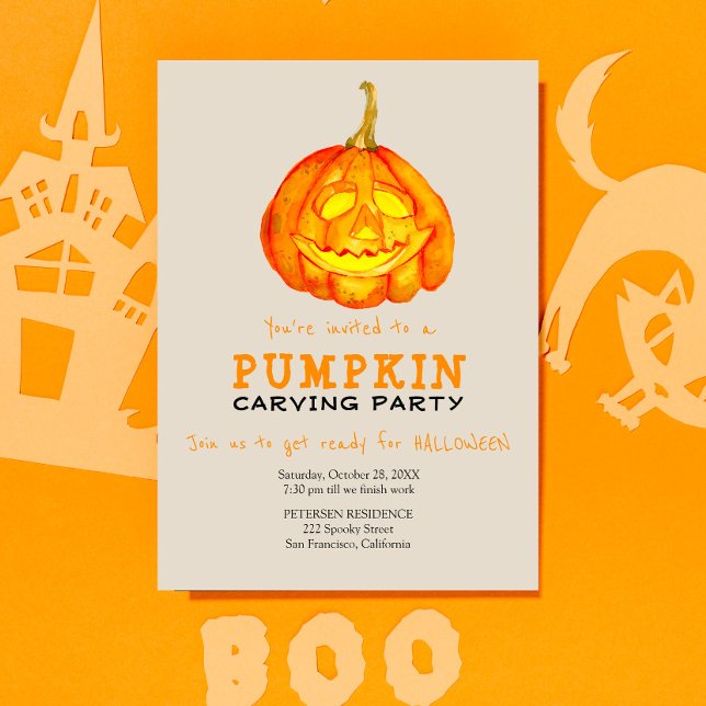 Trendy Halloween simple pumpkin carving party Invitation (Creator Uploaded)