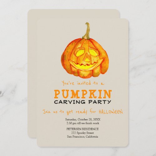 Trendy Halloween simple pumpkin carving party Invitation