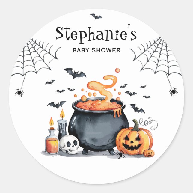 Trendy Halloween Spooky Baby Shower Classic Round Sticker (Front)