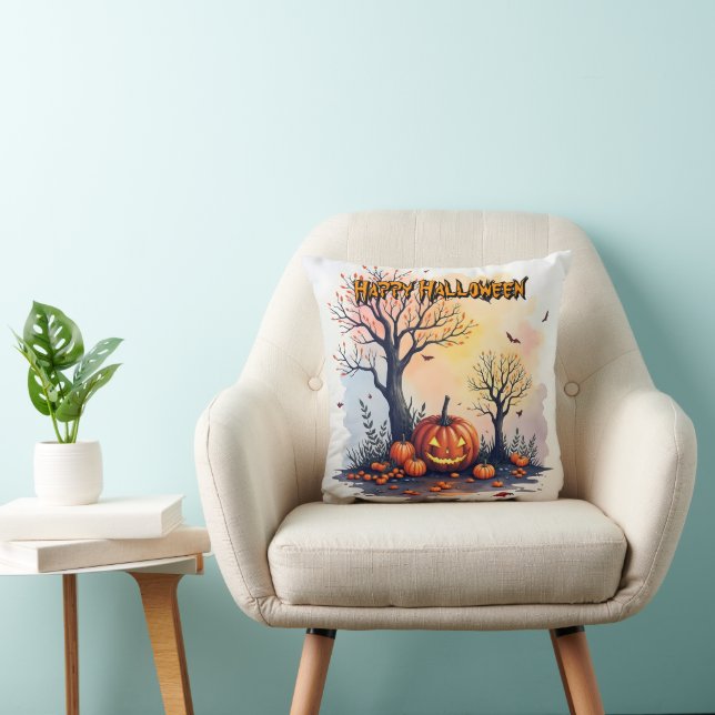 Trendy Halloween Spooky Cute Collection Throw Pillow (Chair)