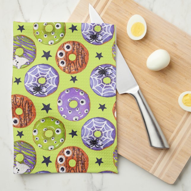 Trendy Halloween Spooky Funky Donuts Kitchen Towel (Quarter Fold)