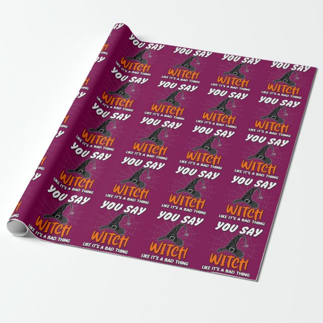 Trendy Halloween Spooky Witch Quote Gift Wrapping Paper (Unrolled)
