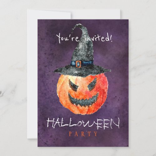 Trendy Halloween watercolor creepy pumpkin party Invitation