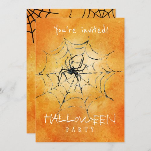 Trendy Halloween watercolor creepy spider and web Invitation