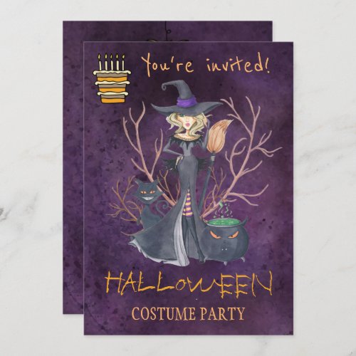 Trendy Halloween watercolor witch costume party Invitation