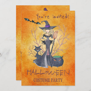 Trendy Halloween watercolor witch costume party Invitation