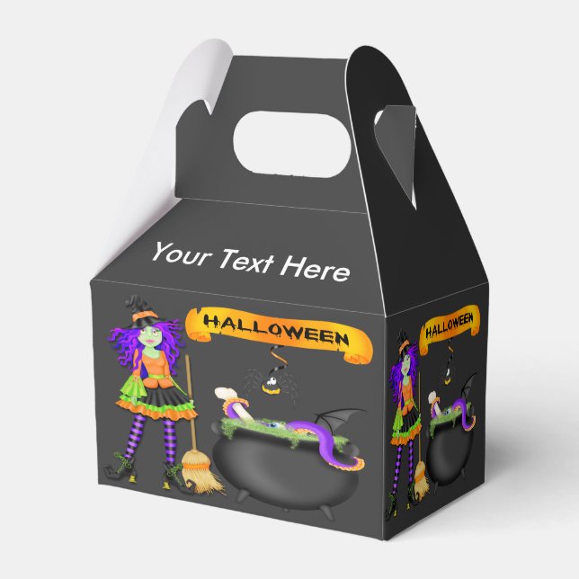 Trendy Halloween Witch Cauldron Gable Favor Box (Front Side)