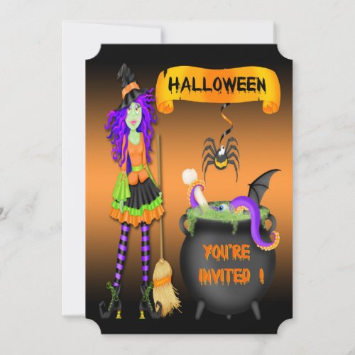 Trendy Halloween Witch Cauldron Ticket Style Invit Invitation