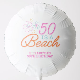 Trendy Hand Drawn 50th Beach Birthday Balloon