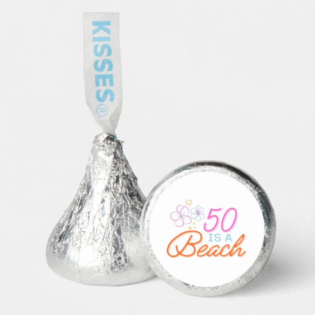  Trendy Hand Drawn 50th Beach Birthday Hershey®'s Kisses® (Front)