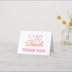  Trendy Hand Drawn 50th Beach Birthday Letterpress Thank You Card