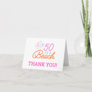 Trendy Hand Drawn 50th Beach Birthday Thank You Card