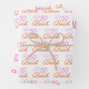Trendy Hand Drawn 50th Beach Birthday Wrapping Paper Sheets