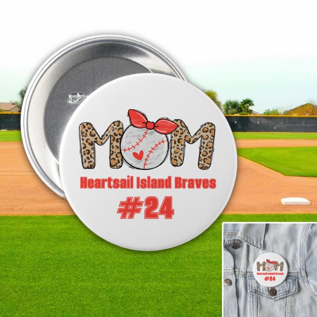 Trendy Hand drawn Baseball Mom Personalized  Button (Trendy Baseball Mom Personalized Button)