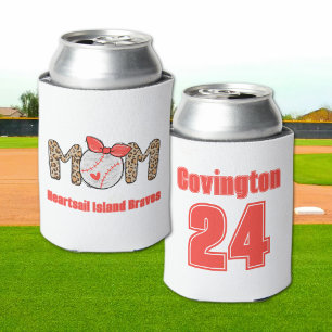 Trendy Hand drawn Baseball Mom Personalized Can Cooler