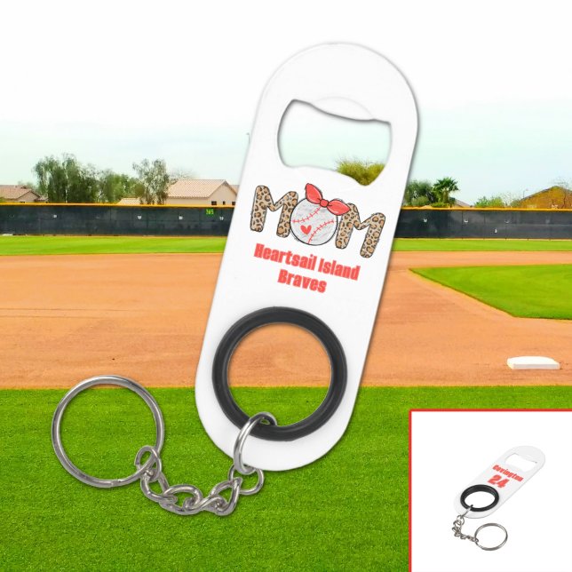 Trendy Hand drawn Baseball Mom Personalized  Keychain Bottle Opener (Trendy Baseball Mom Personalized Keychain Bottle Opener)