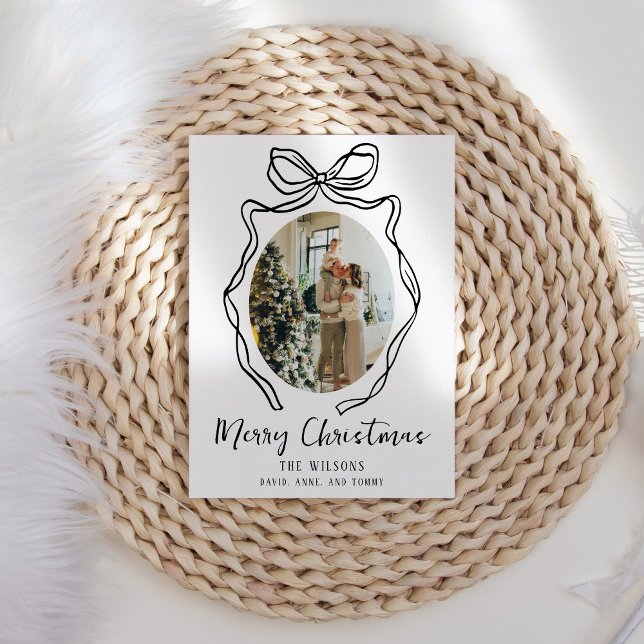 Trendy Hand Drawn Bow Photo Christmas Holiday Card (Creator Uploaded)