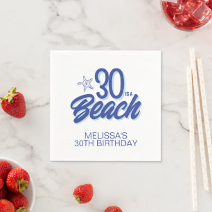 Trendy Hand Drawn Doodle 30 Is A Beach Birthday Napkins