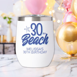 Trendy Hand Drawn Doodle 30 Is A Beach Birthday Thermal Wine Tumbler