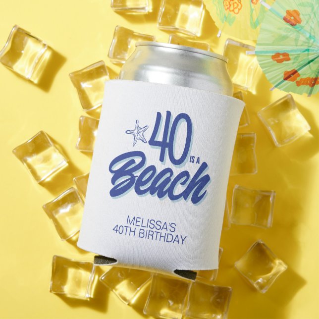 Trendy Hand Drawn Doodle 40 Is A Beach Birthday Can Cooler (In Situ Summer)