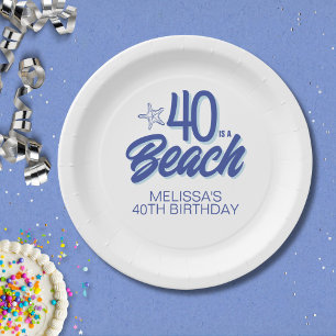 Trendy Hand Drawn Doodle 40 Is A Beach Birthday Paper Plates