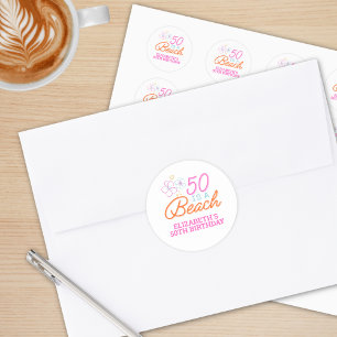  Trendy Hand Drawn Doodle 50th Beach Birthday  Classic Round Sticker