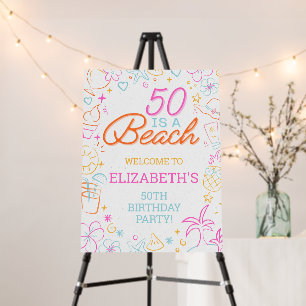 Trendy Hand Drawn Doodle 50th Beach Birthday Foam Board