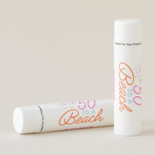  Trendy Hand Drawn Doodle 50th Beach Birthday  Lip Balm (Front)