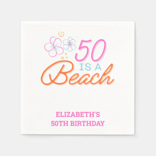 Trendy Hand Drawn Doodle 50th Beach Birthday Napkins