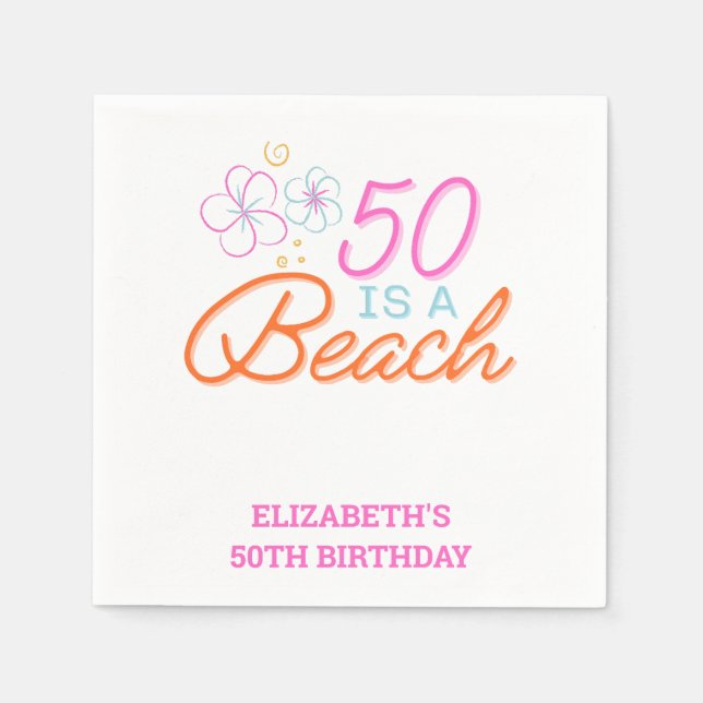  Trendy Hand Drawn Doodle 50th Beach Birthday  Napkins (Front)