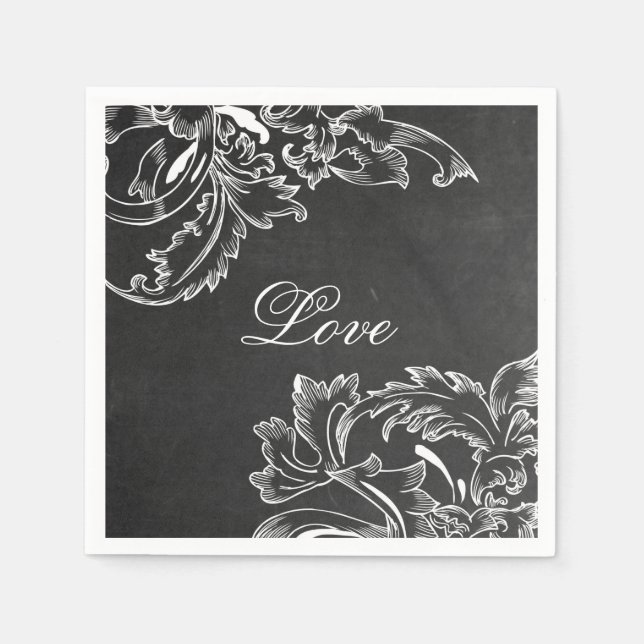 trendy hand drawn floral black board chalk effects napkins (Front)