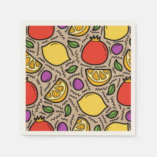 Trendy hand drawn fruits Kraft paper background Napkins