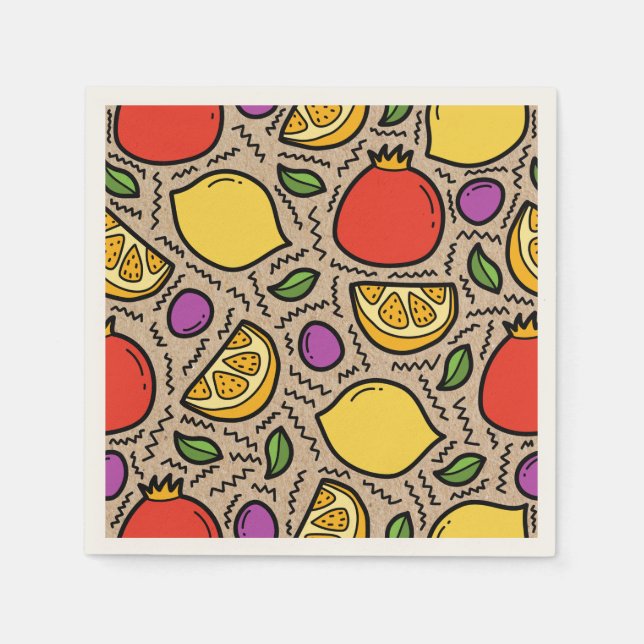 Trendy hand drawn fruits Kraft paper background Napkins (Front)