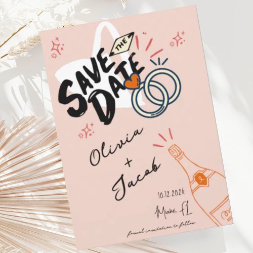 Trendy Hand Drawn Peach Scribble Fun Save the Date Invitation