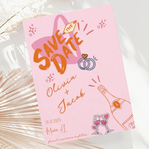 Trendy Hand Drawn Pink Scribble Fun Save the Date Invitation