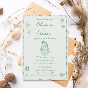 Trendy Hand Drawn Quirky Scribble Sage Wedding Invitation