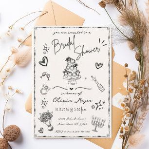 Trendy Hand Drawn Scribble Fun Bridal Shower Invitation