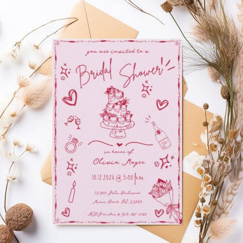 Trendy Hand Drawn Scribble Fun Bridal Shower Invitation