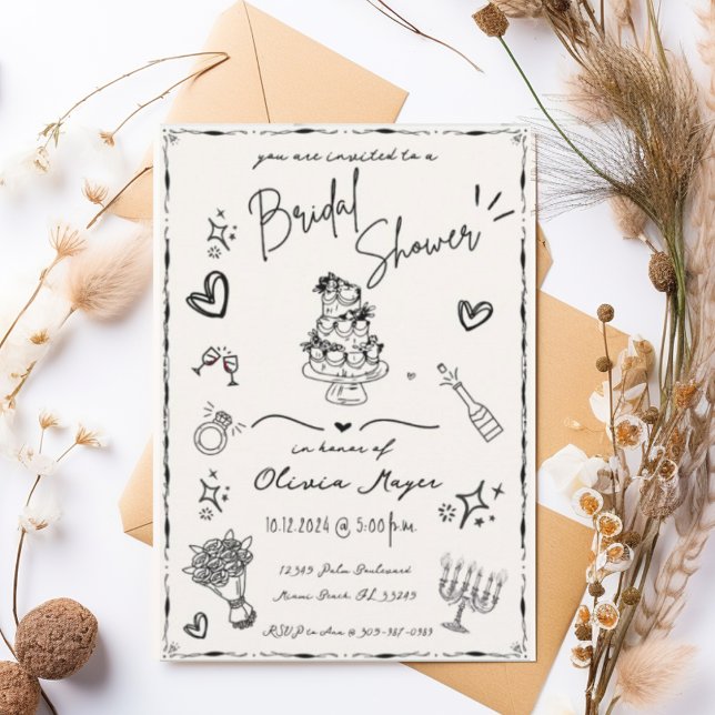 Trendy Hand Drawn Scribble Fun Bridal Shower Invitation (Creator Uploaded)