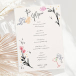 Trendy Hand Drawn Wildfower Wavy Squiggle Wedding  Menu<br><div class="desc">A trendy hand drawn scribble style wedding menu card following the latest trend in wedding stationary.  Quirky cupid cherubs and a fun floral design border for a contemporary wedding dinner.</div>