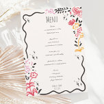 Trendy Hand Drawn Wildfower Wavy Squiggle Wedding  Menu<br><div class="desc">A trendy wavy border handwritten scribble style wedding menu card following the latest trend in wedding stationary.  Quirky wildflower and squiggle design border for a contemporary fun wedding.</div>