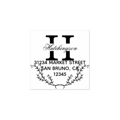Trendy Hand_drawn Wreath Return Address Rubber Stamp